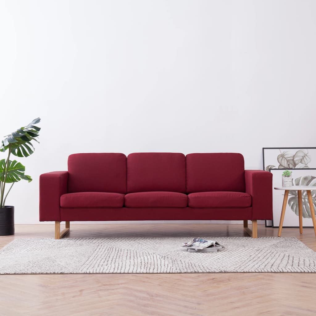 vidaXL Sofa 3-osobowa, tapicerowana tkaniną, kolor czerwonego wina