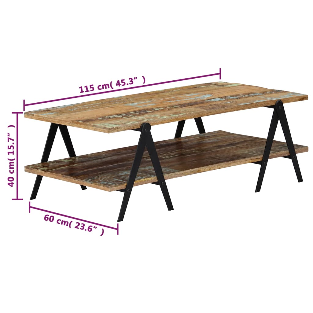 vidaXL Stolik kawowy, 115x60x40 cm, lite drewno z odzysku