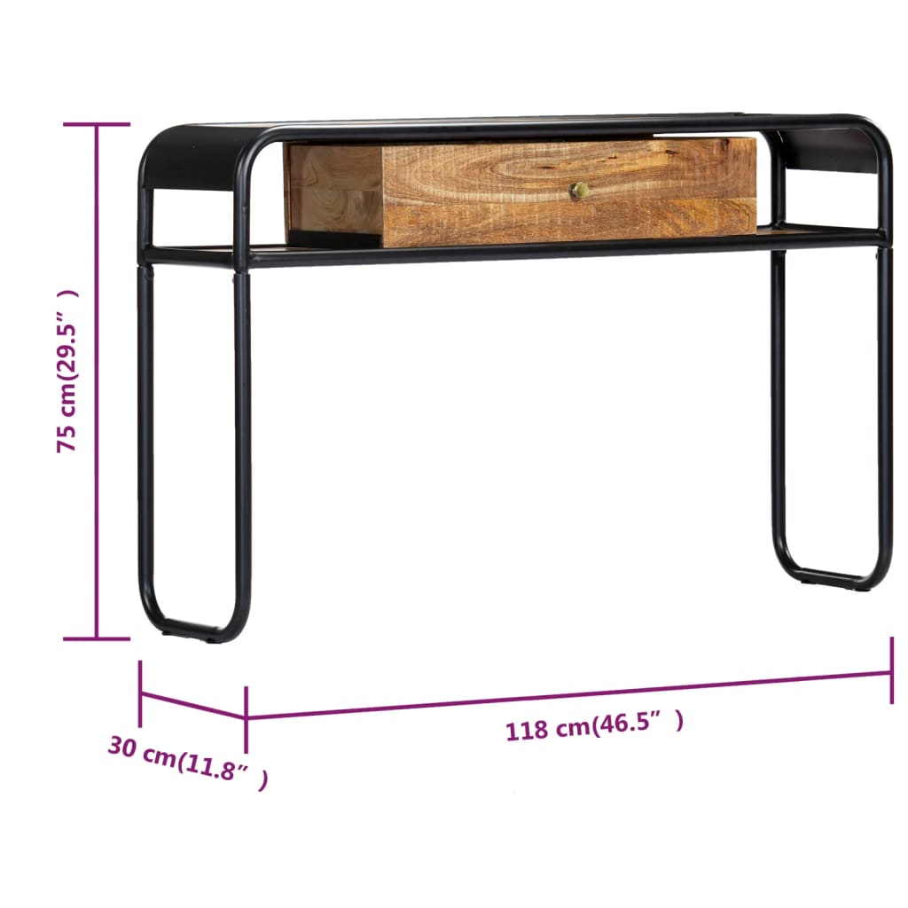 vidaXL Stolik konsola, 118 x 30 x 75 cm, lite drewno mango