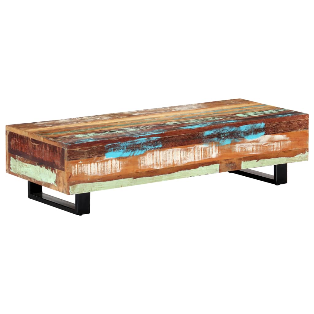 vidaXL Stolik kawowy, 120x50x30 cm, lite drewno z odzysku i stal