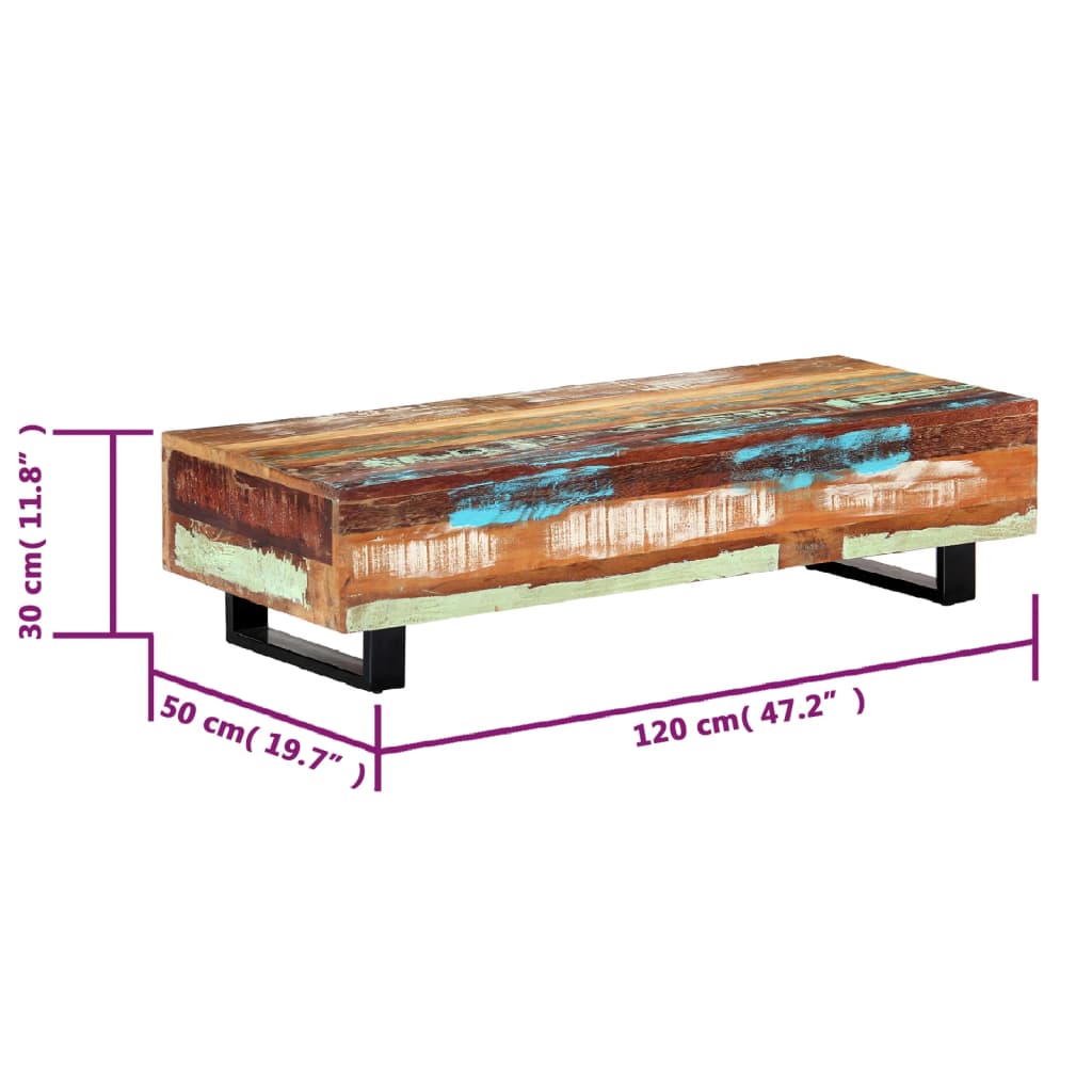 vidaXL Stolik kawowy, 120x50x30 cm, lite drewno z odzysku i stal