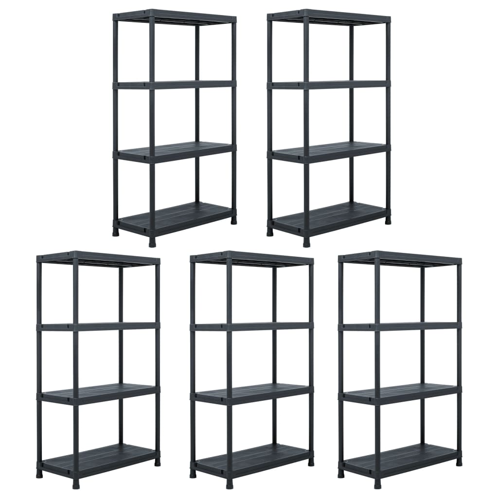 vidaXL Regały magazynowe, 5 szt., czarne, 60x30x138 cm, plastikowe