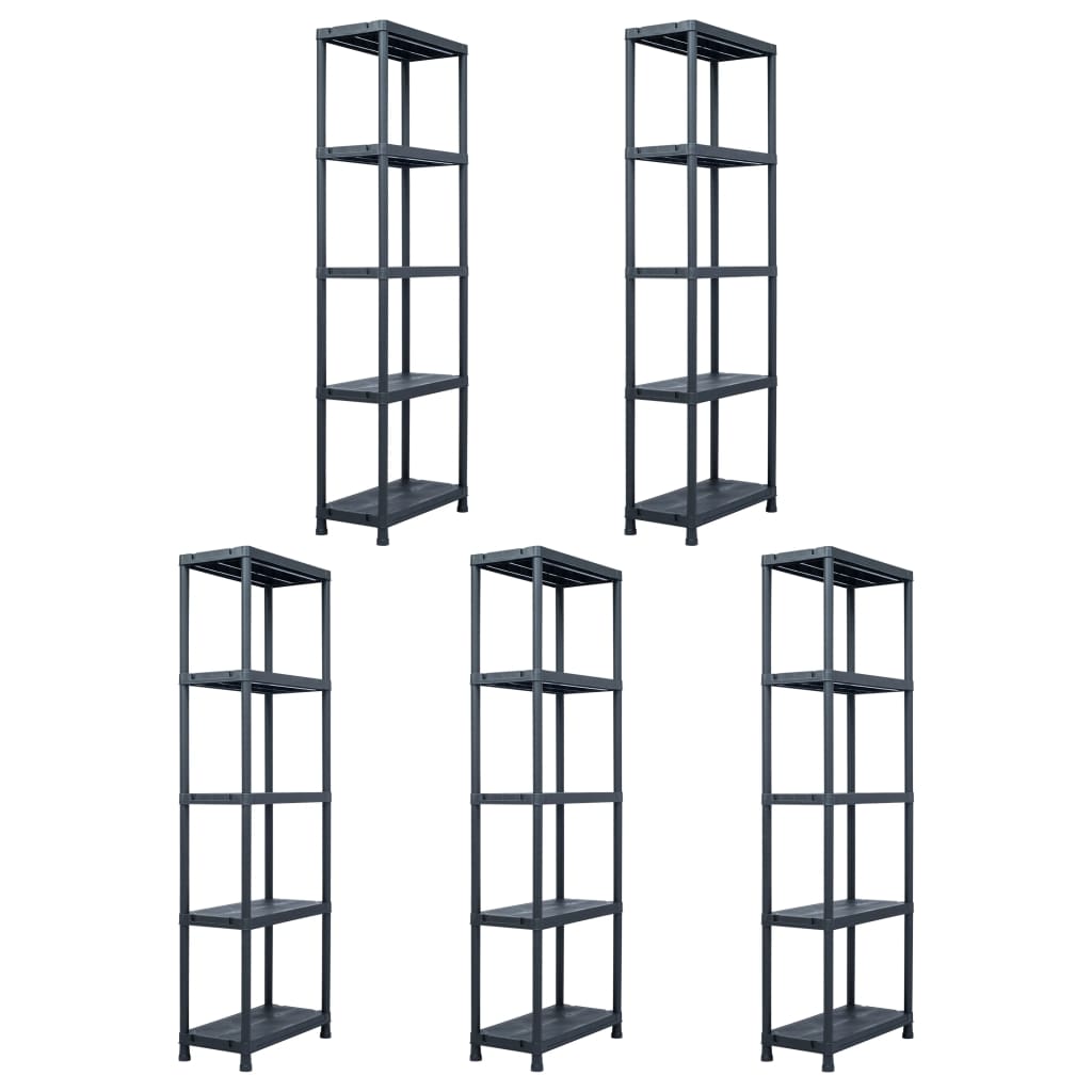 vidaXL Regały magazynowe, 5 szt., czarne, 125 kg, 60x30x180 cm