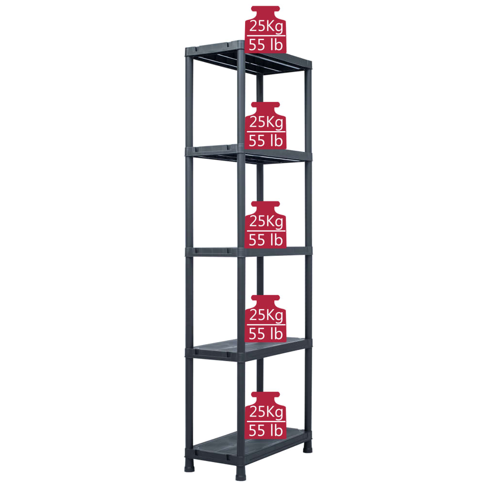 vidaXL Regały magazynowe, 5 szt., czarne, 125 kg, 60x30x180 cm