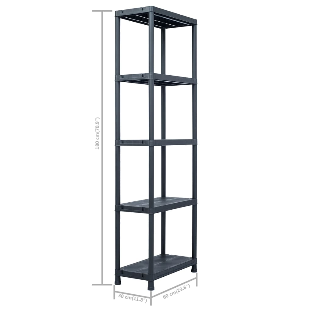 vidaXL Regały magazynowe, 5 szt., czarne, 125 kg, 60x30x180 cm