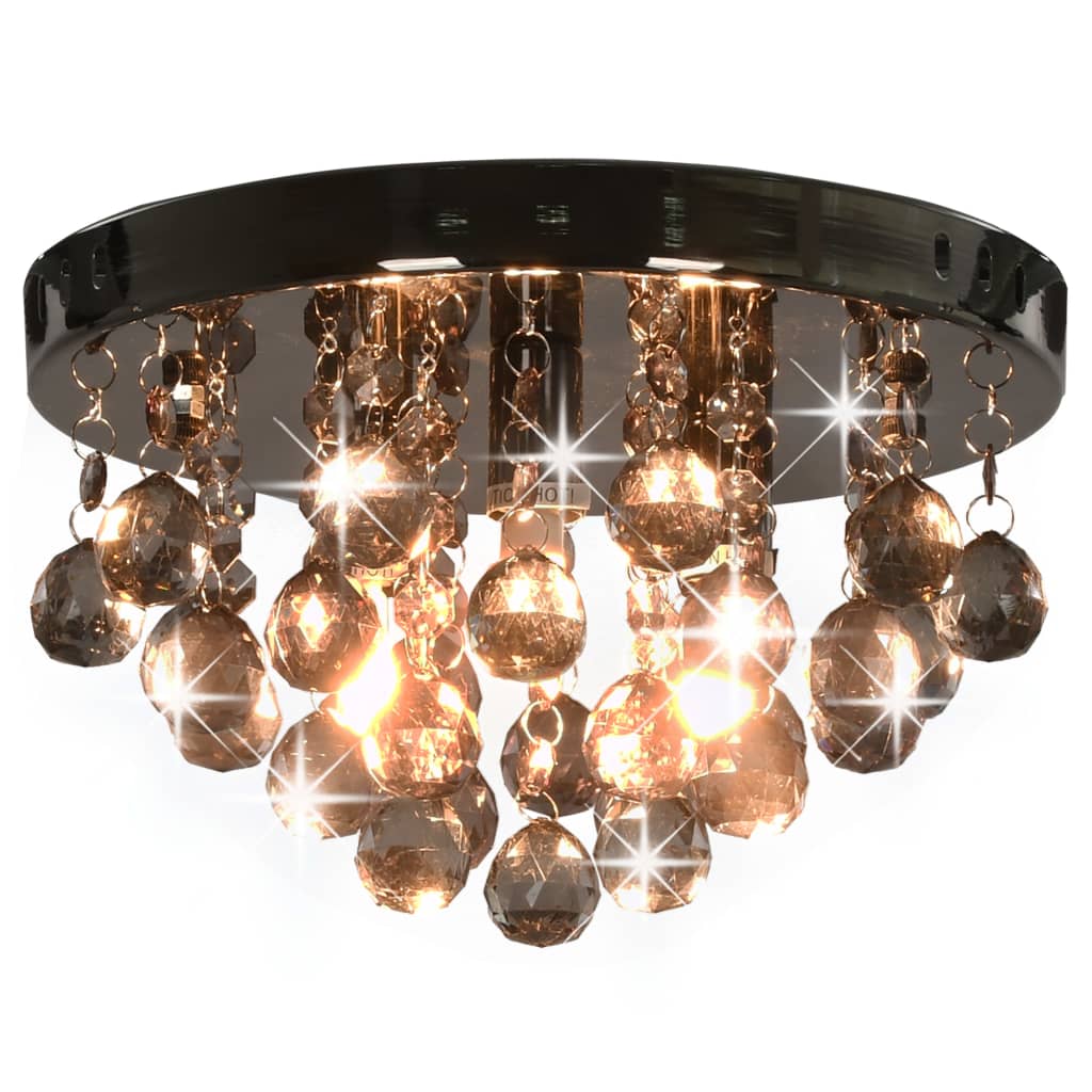 vidaXL Lampa sufitowa z przydymionymi koralikami, czarna, okrągła, G9