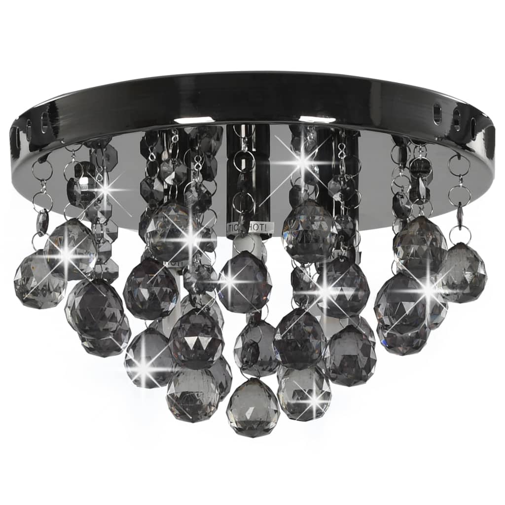 vidaXL Lampa sufitowa z przydymionymi koralikami, czarna, okrągła, G9