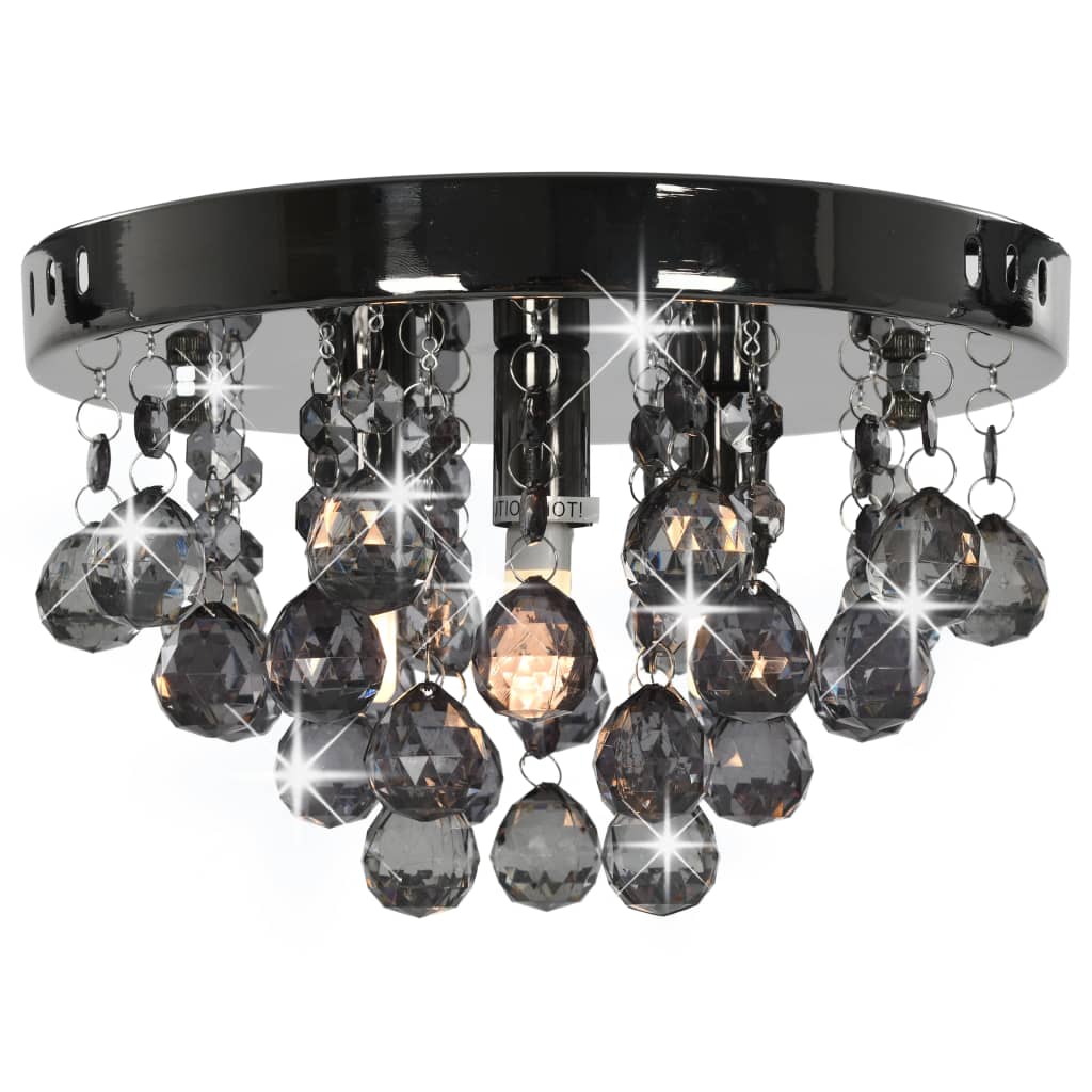 vidaXL Lampa sufitowa z przydymionymi koralikami, czarna, okrągła, G9