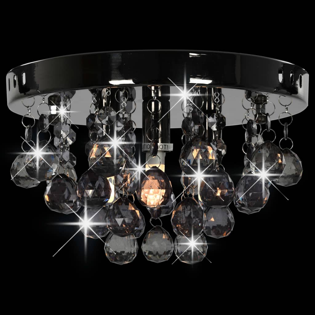 vidaXL Lampa sufitowa z przydymionymi koralikami, czarna, okrągła, G9
