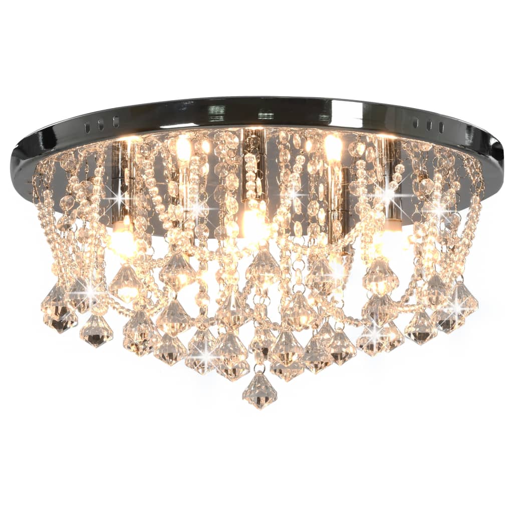 vidaXL Lampa sufitowa z kryształkami i koralikami, srebrna, okrągła
