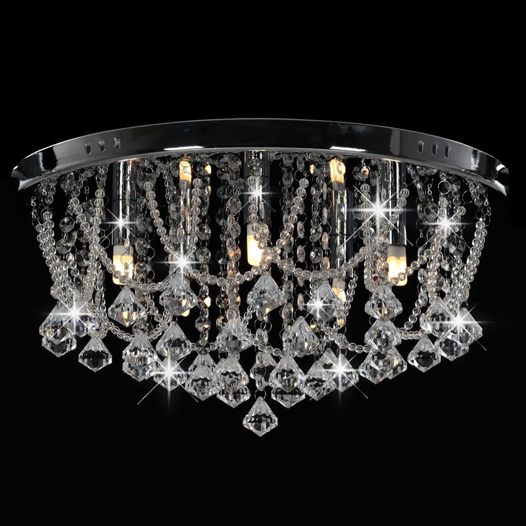 vidaXL Lampa sufitowa z kryształkami i koralikami, srebrna, okrągła