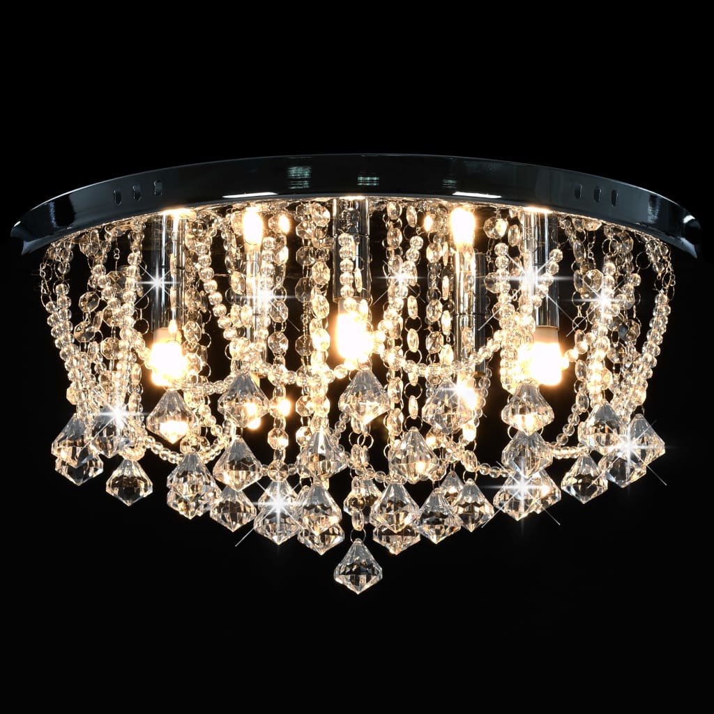 vidaXL Lampa sufitowa z kryształkami i koralikami, srebrna, okrągła