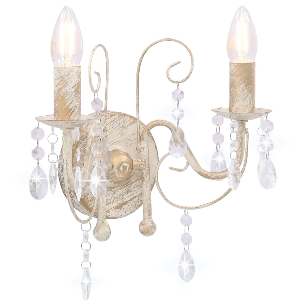 vidaXL Lampa ścienna z koralikami, antyczna biel, 2 żarówki E14