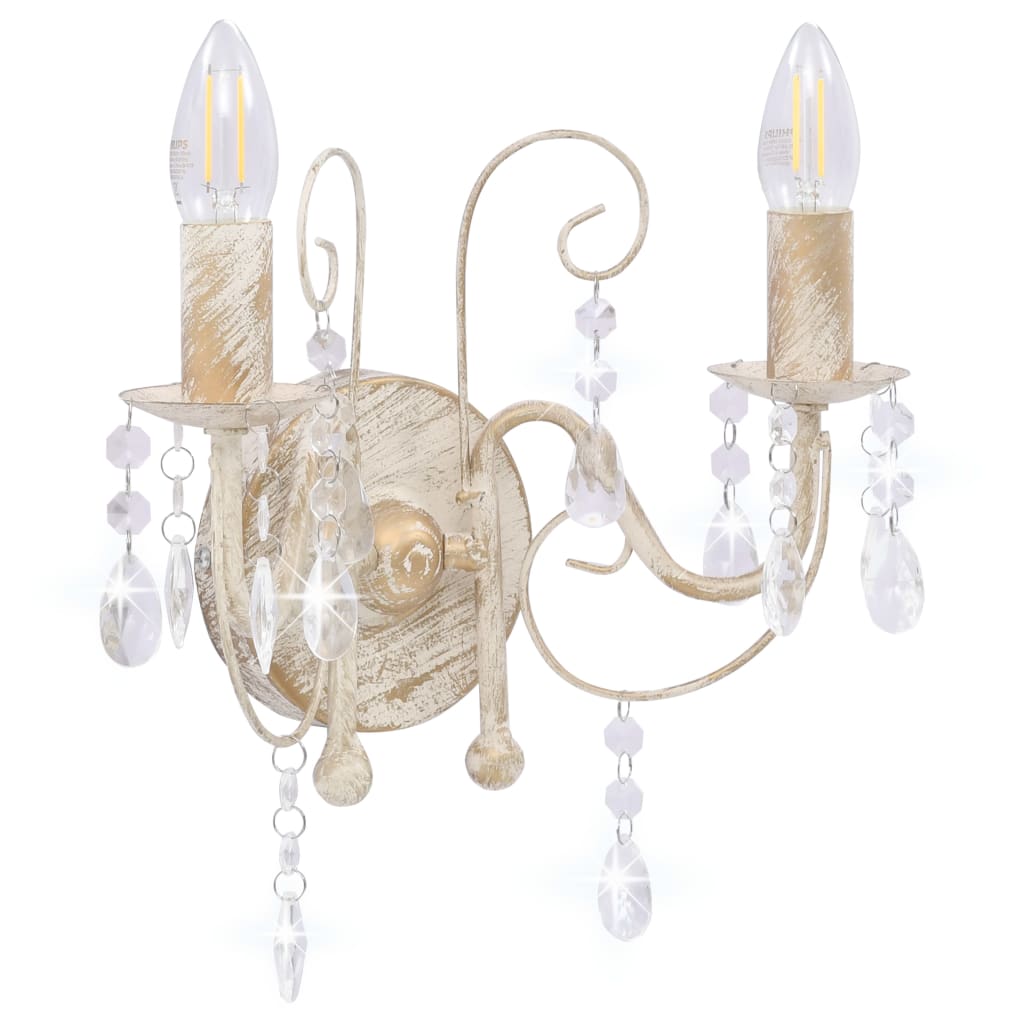 vidaXL Lampa ścienna z koralikami, antyczna biel, 2 żarówki E14