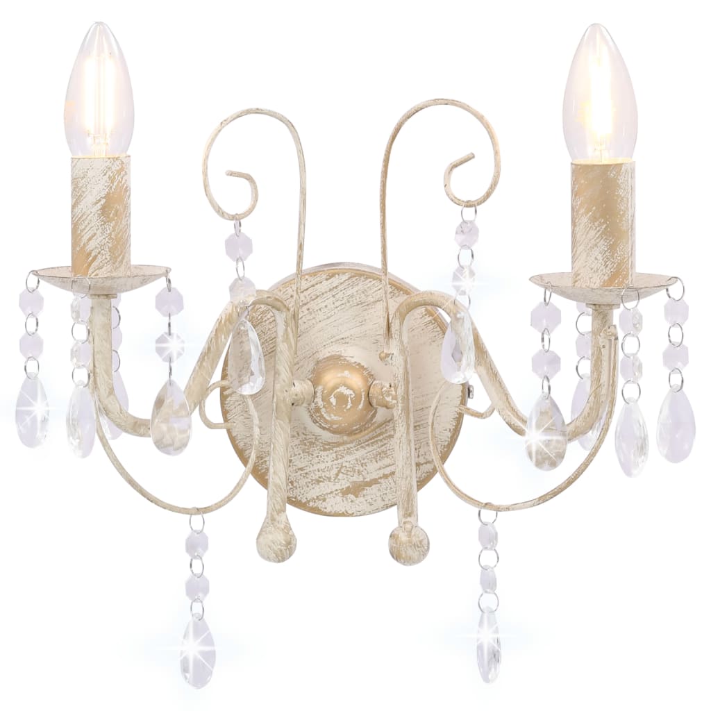 vidaXL Lampa ścienna z koralikami, antyczna biel, 2 żarówki E14
