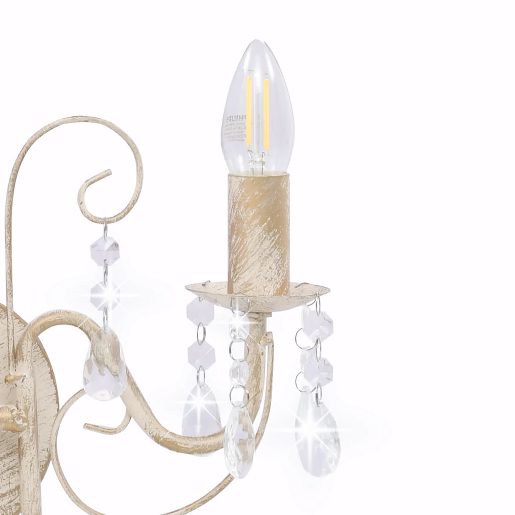 vidaXL Lampa ścienna z koralikami, antyczna biel, 2 żarówki E14
