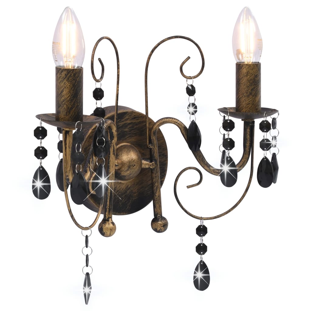 vidaXL Lampa ścienna z koralikami, antyczna czerń, 2 żarówki E14