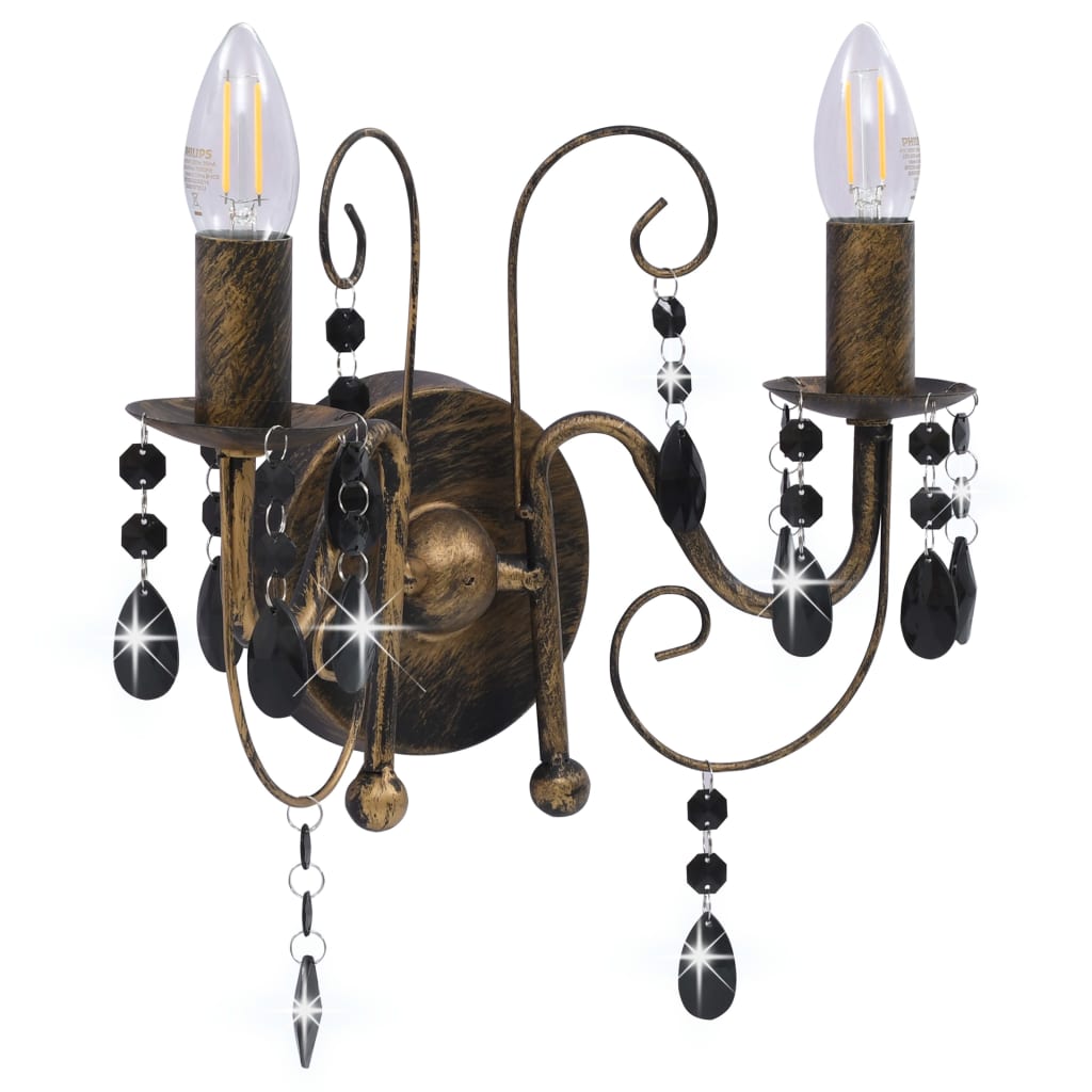 vidaXL Lampa ścienna z koralikami, antyczna czerń, 2 żarówki E14