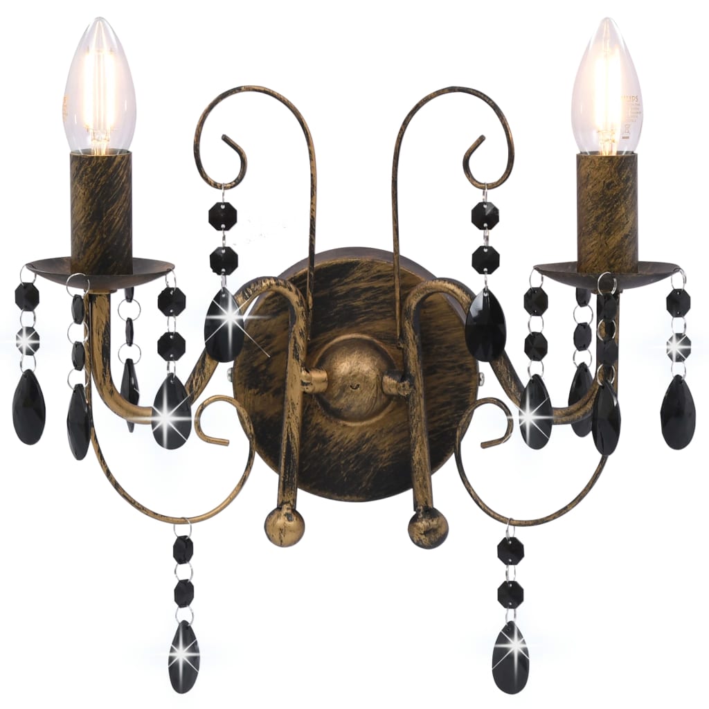 vidaXL Lampa ścienna z koralikami, antyczna czerń, 2 żarówki E14