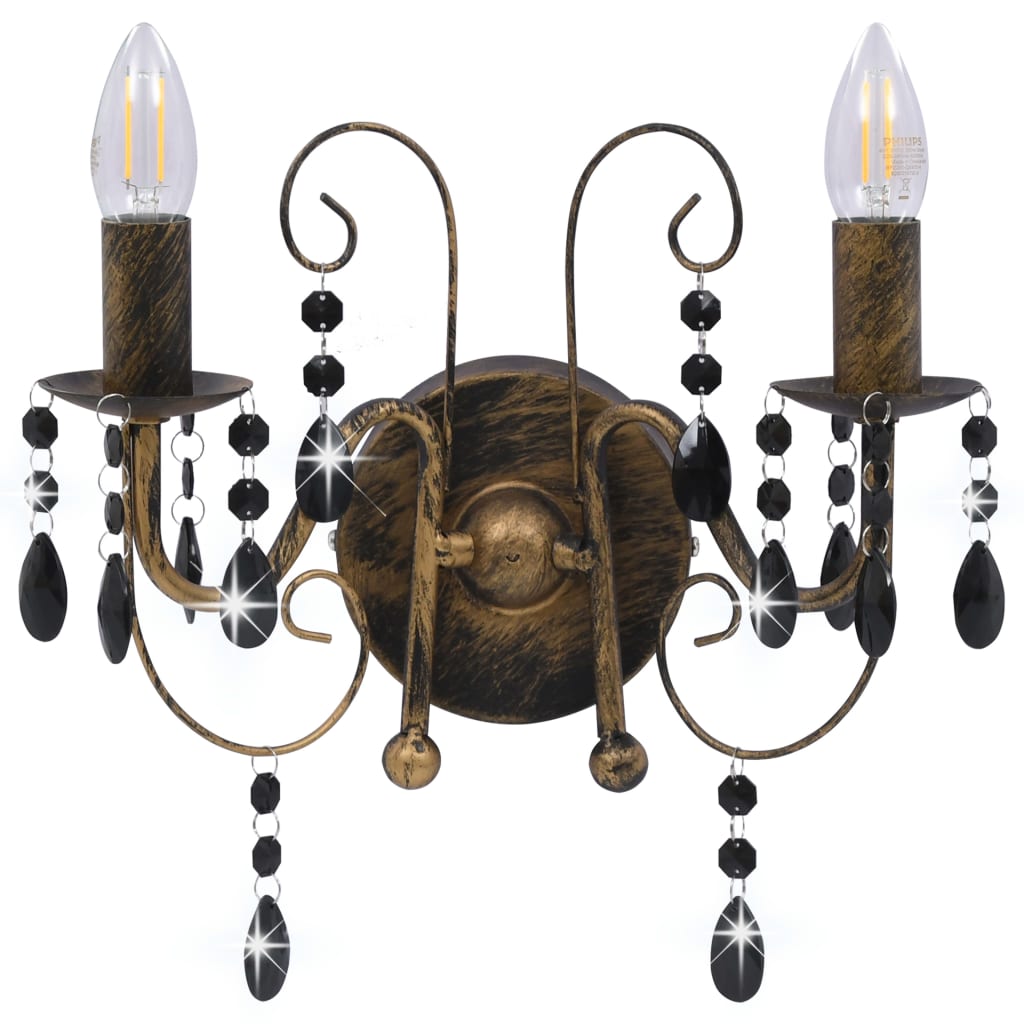 vidaXL Lampa ścienna z koralikami, antyczna czerń, 2 żarówki E14