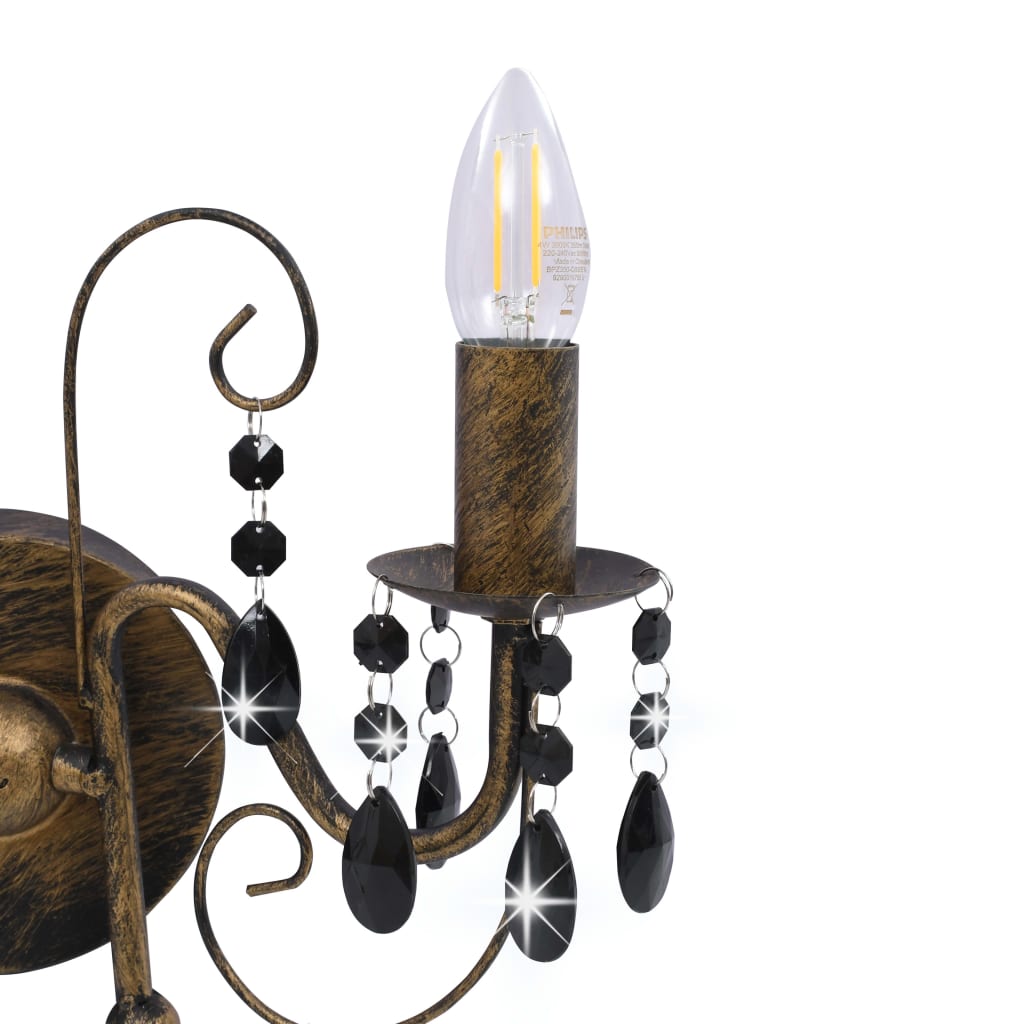 vidaXL Lampa ścienna z koralikami, antyczna czerń, 2 żarówki E14