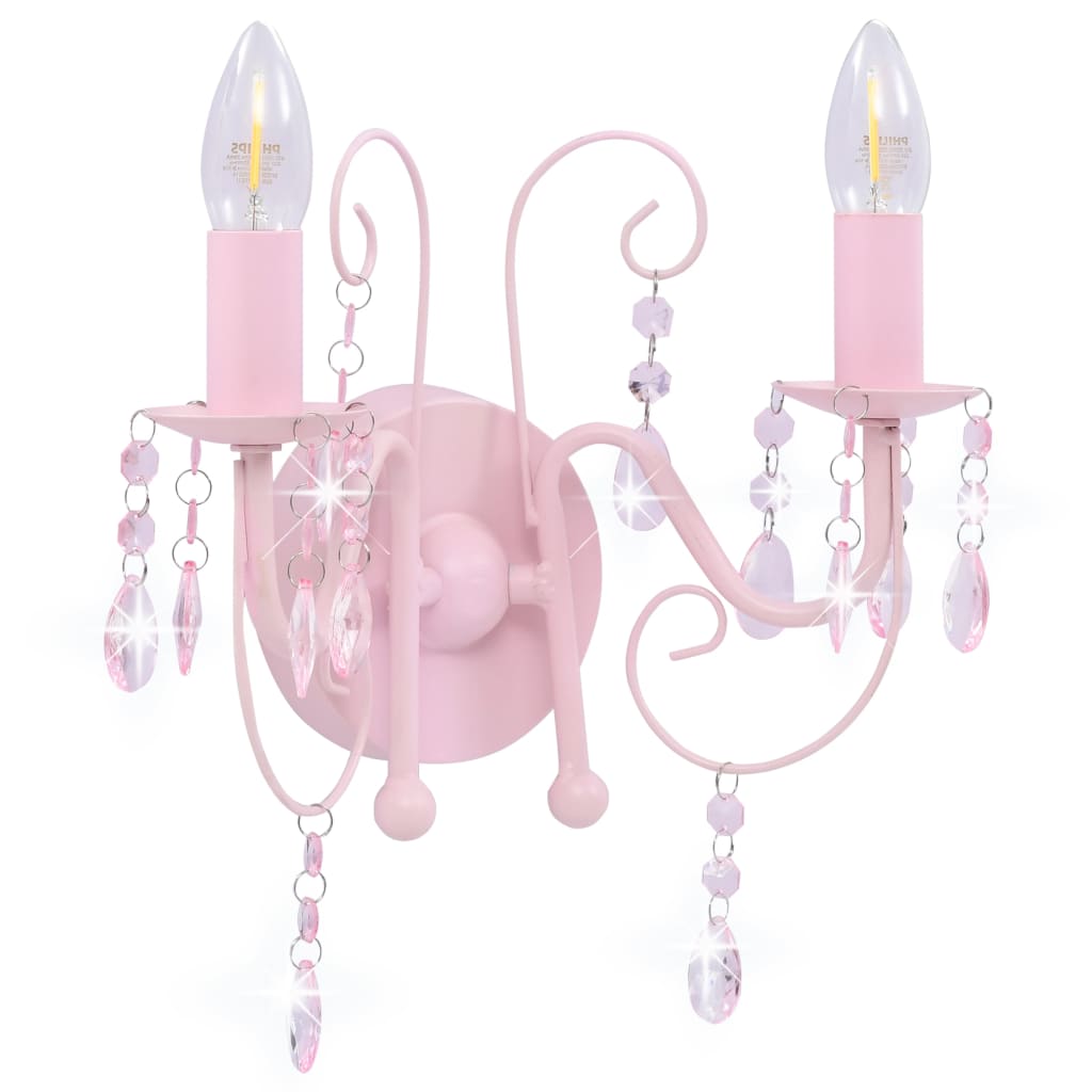 vidaXL Lampa ścienna z koralikami, różowa, 2 żarówki E14