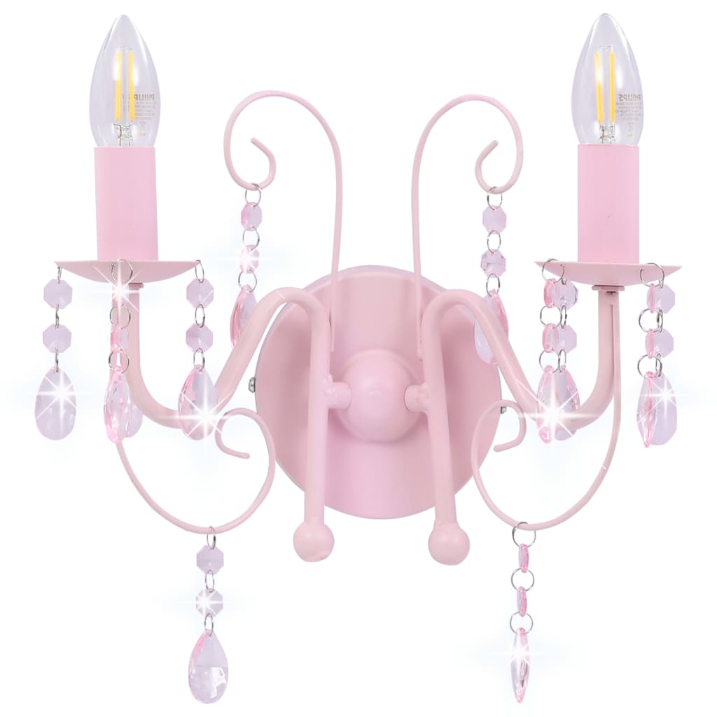 vidaXL Lampa ścienna z koralikami, różowa, 2 żarówki E14