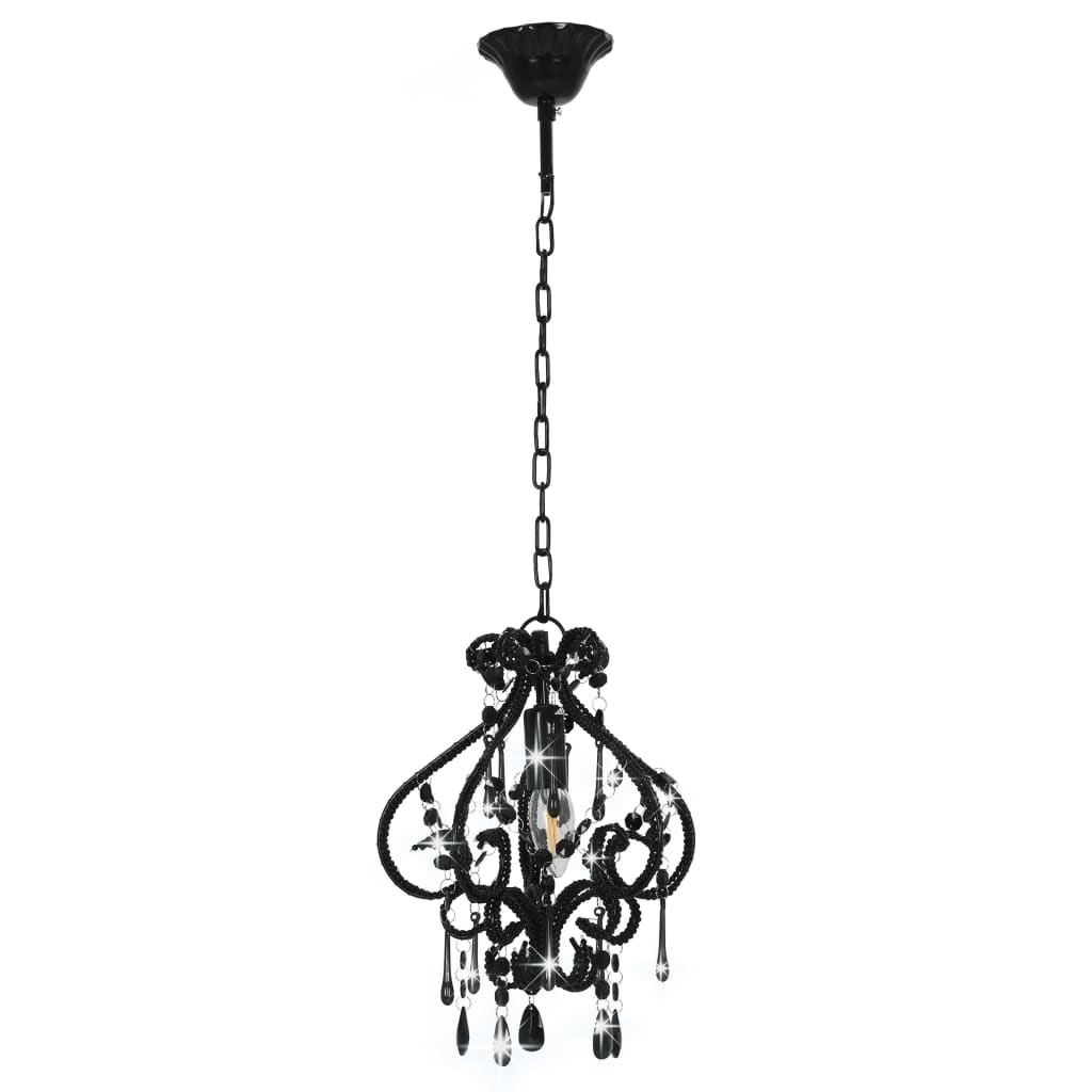 vidaXL Lampa sufitowa z koralikami, czarna, okrągła, E14