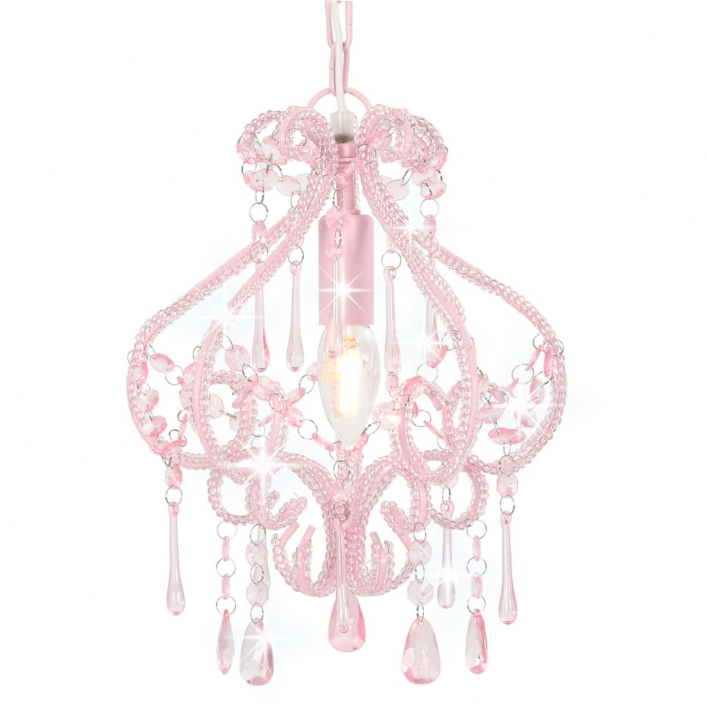 vidaXL Lampa sufitowa z koralikami, różowa, okrągła, E14