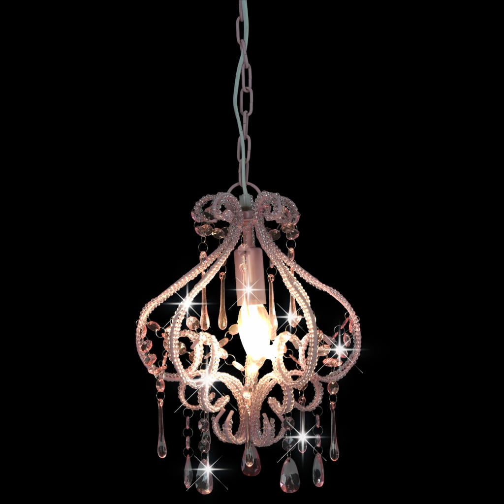 vidaXL Lampa sufitowa z koralikami, różowa, okrągła, E14