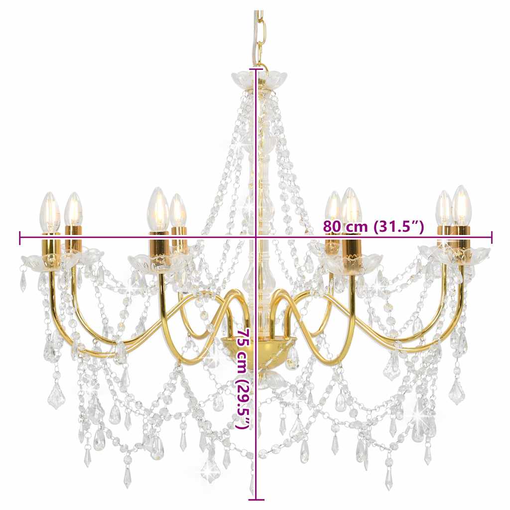 vidaXL Żyrandol z koralikami, złoty, 8 żarówek E14