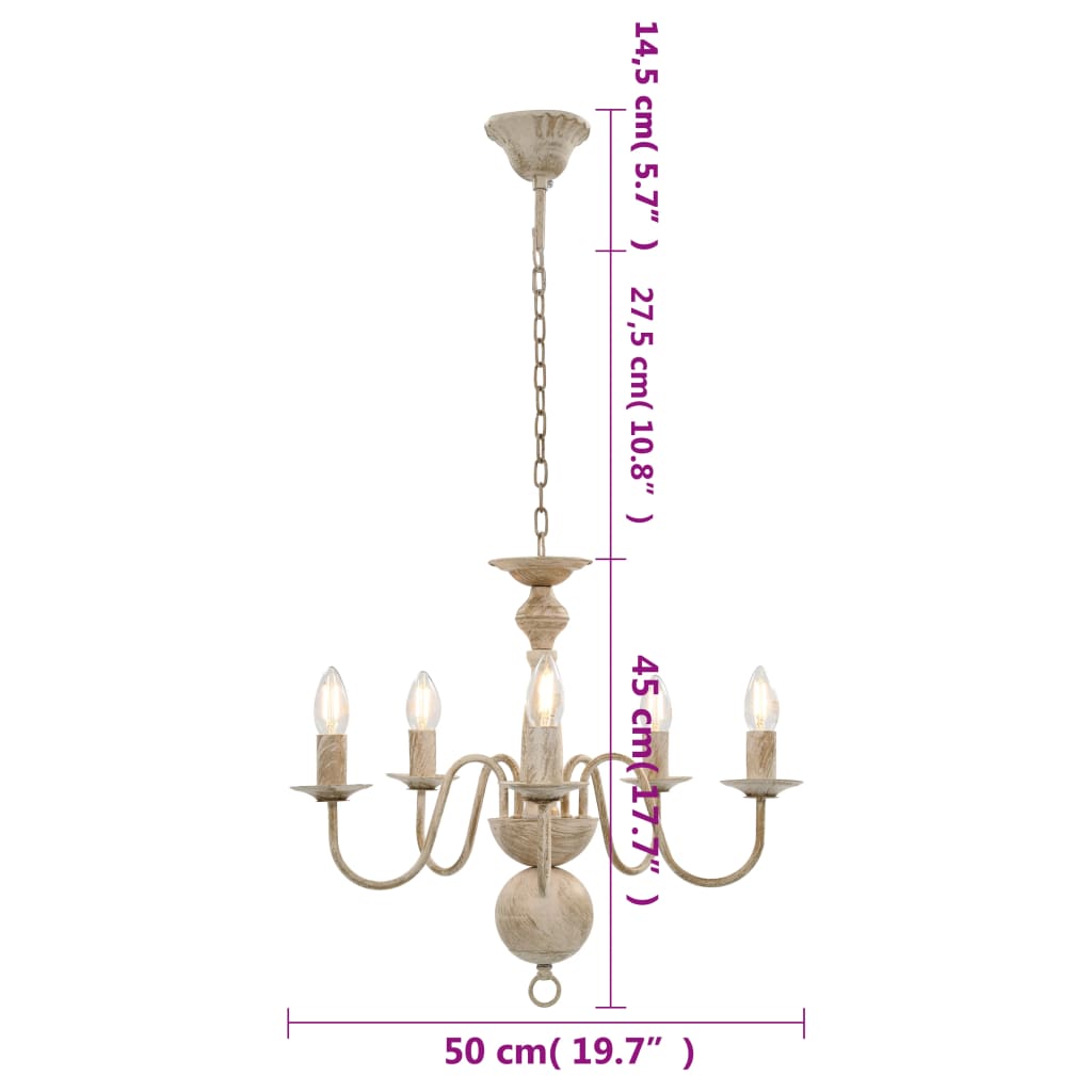vidaXL Żyrandol, antyczna biel, 5 żarówek E14