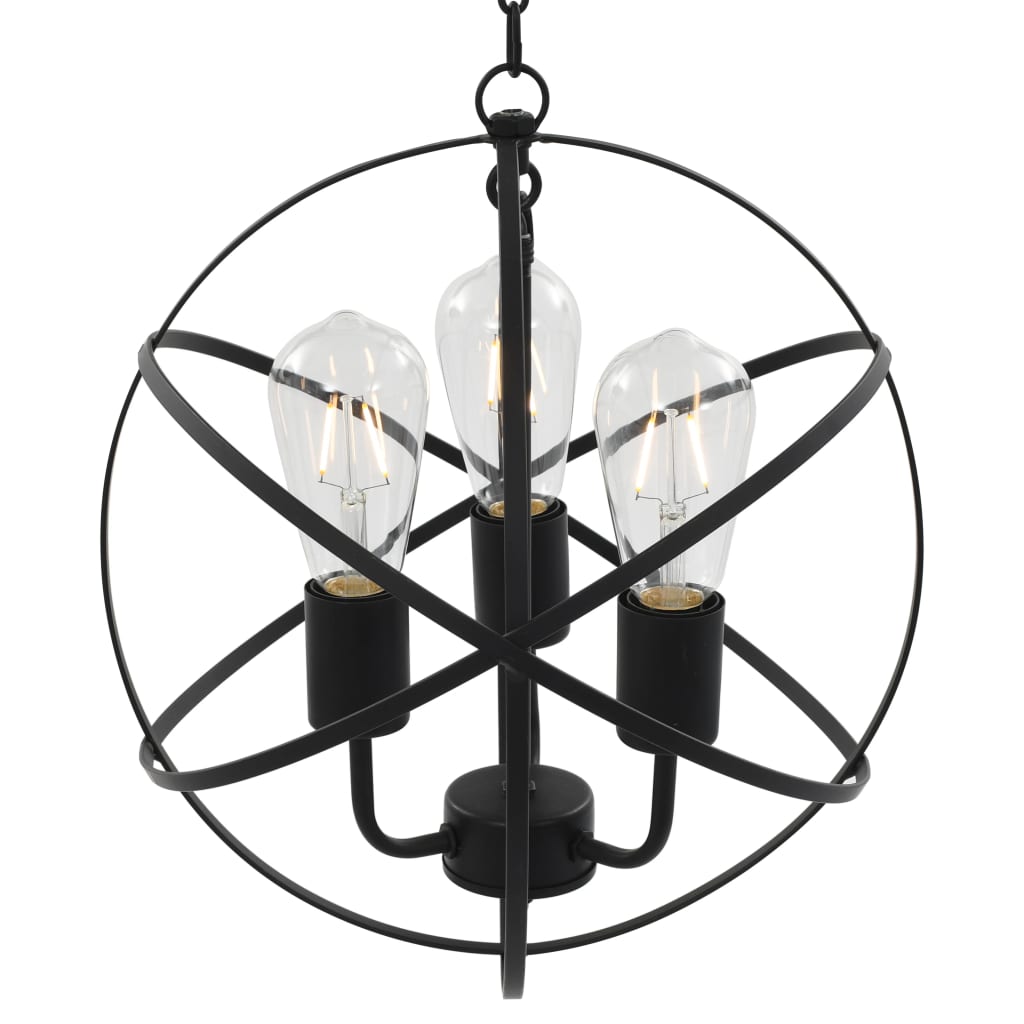 vidaXL Lampa wisząca, czarna, sferyczna, 3 żarówki E27
