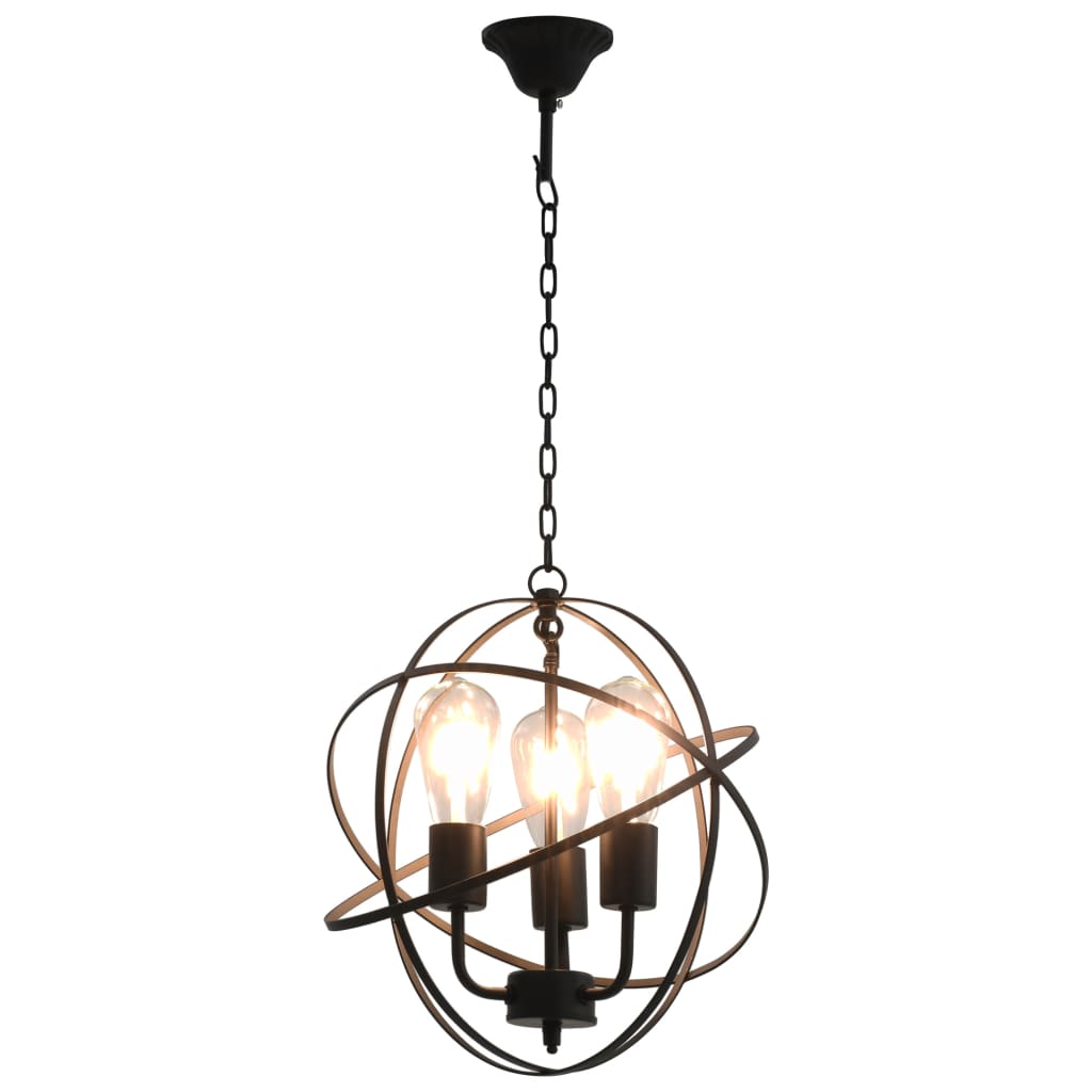 vidaXL Lampa wisząca, czarna, sferyczna, 3 żarówki E27