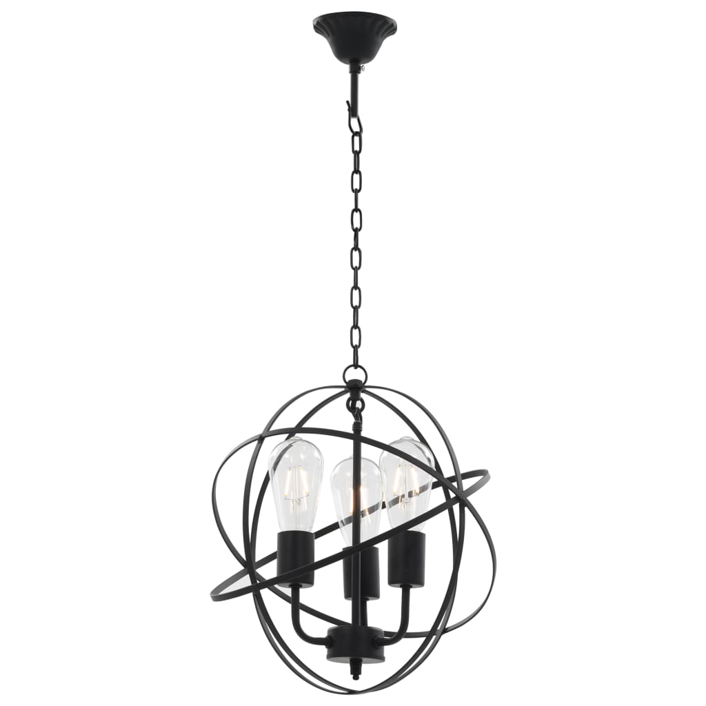 vidaXL Lampa wisząca, czarna, sferyczna, 3 żarówki E27