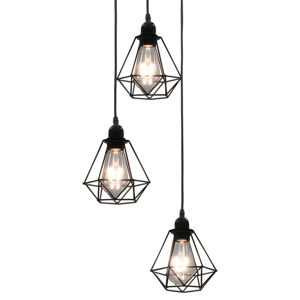 vidaXL Lampa sufitowa, diamentowe klosze, czarna, 3 żarówki E27