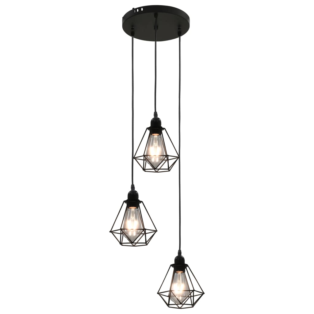 vidaXL Lampa sufitowa, diamentowe klosze, czarna, 3 żarówki E27