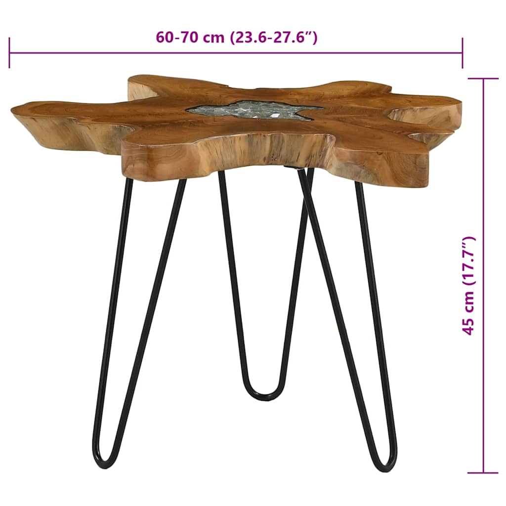 vidaXL Stolik kawowy, 70x45 cm, lite drewno tekowe i poliżywica