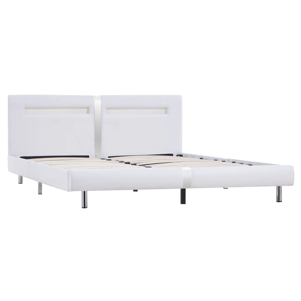 vidaXL Rama łóżka LED, biała, sztuczna skóra, 180 x 200 cm
