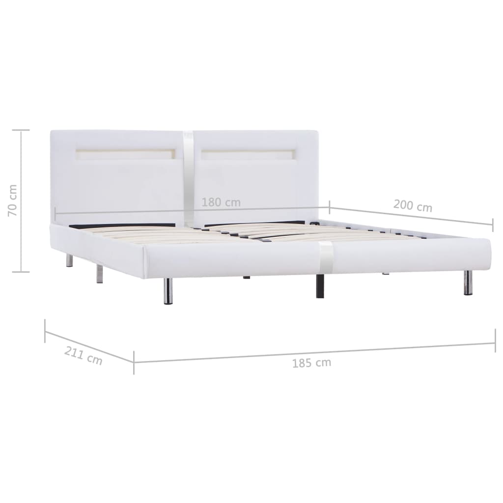vidaXL Rama łóżka LED, biała, sztuczna skóra, 180 x 200 cm