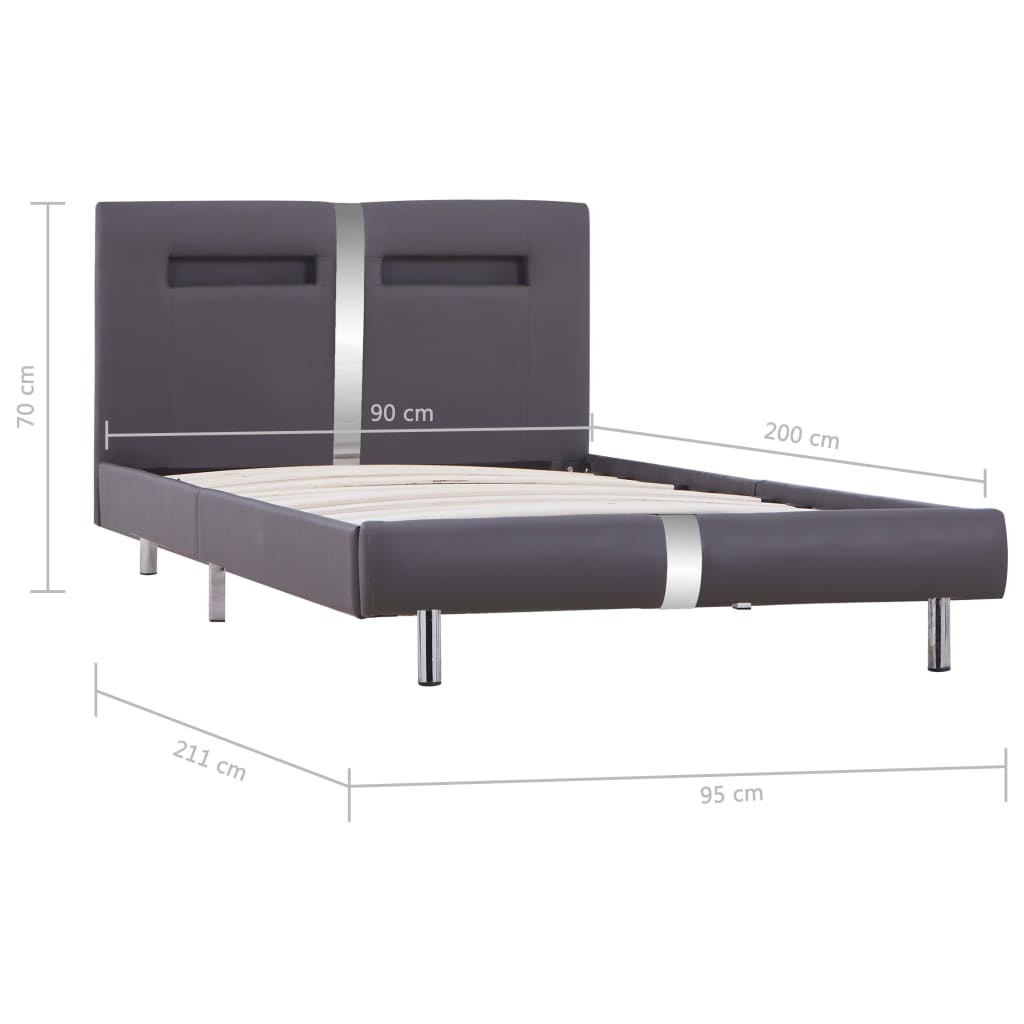vidaXL Rama łóżka LED, szara, sztuczna skóra, 90 x 200 cm