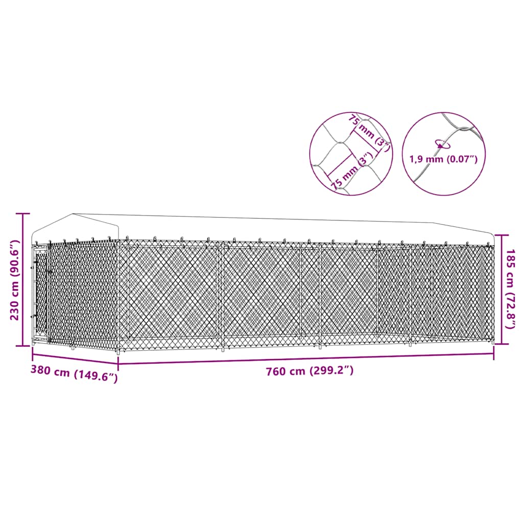 vidaXL Kojec dla psa z zadaszeniem, 7,6 x 3,8 x 2,3 m
