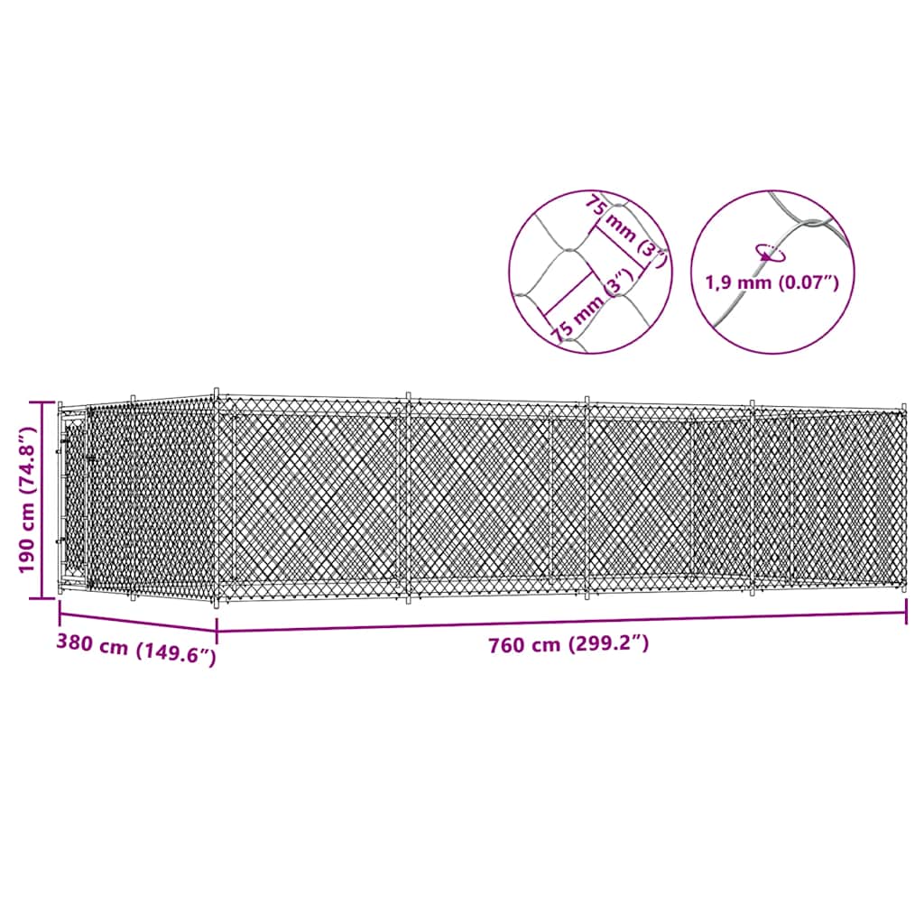 vidaXL Kojec dla psa, 7,6 x 3,8 x 1,9 m