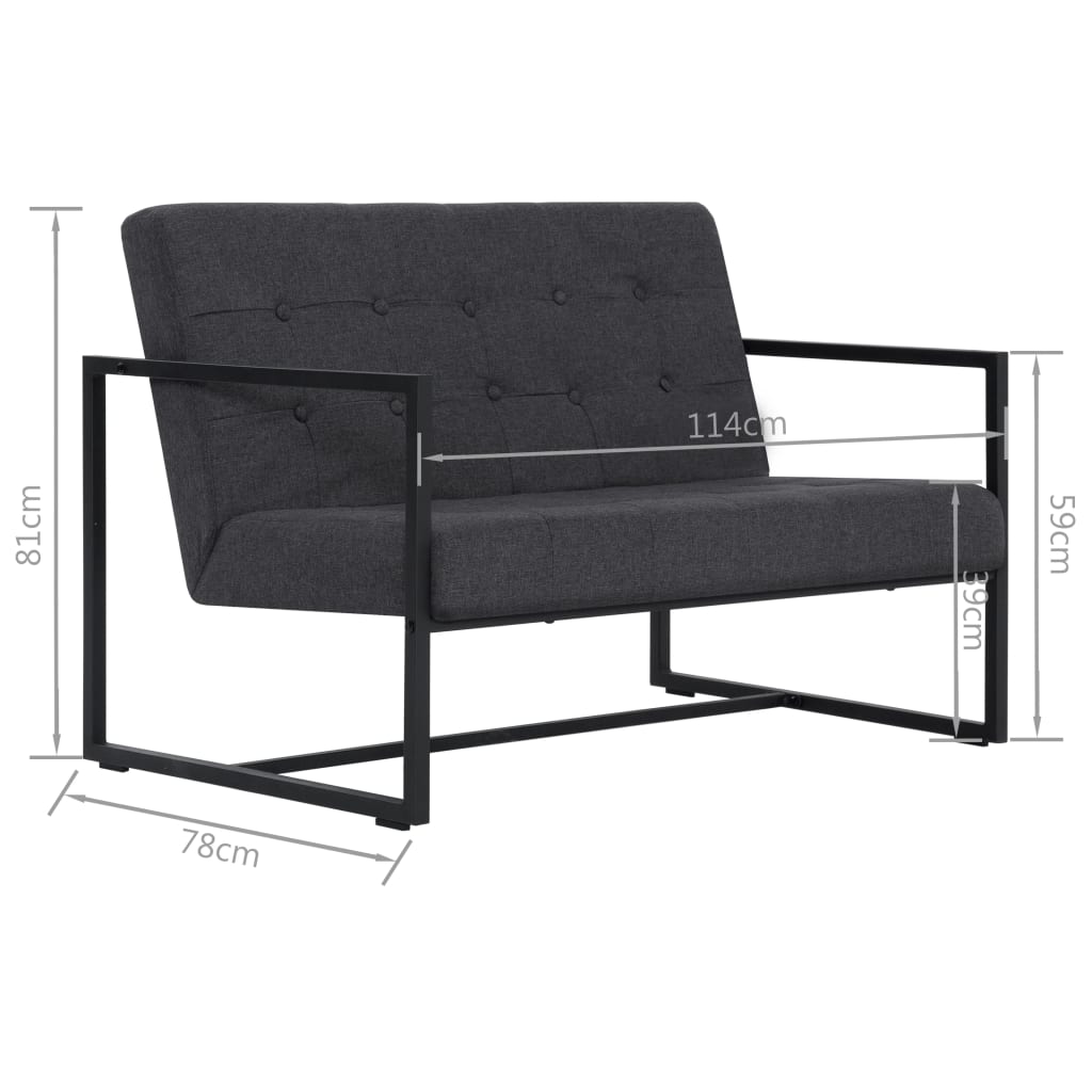 vidaXL 2-osobowa sofa z podłokietnikami, ciemnoszara, stal i tkanina