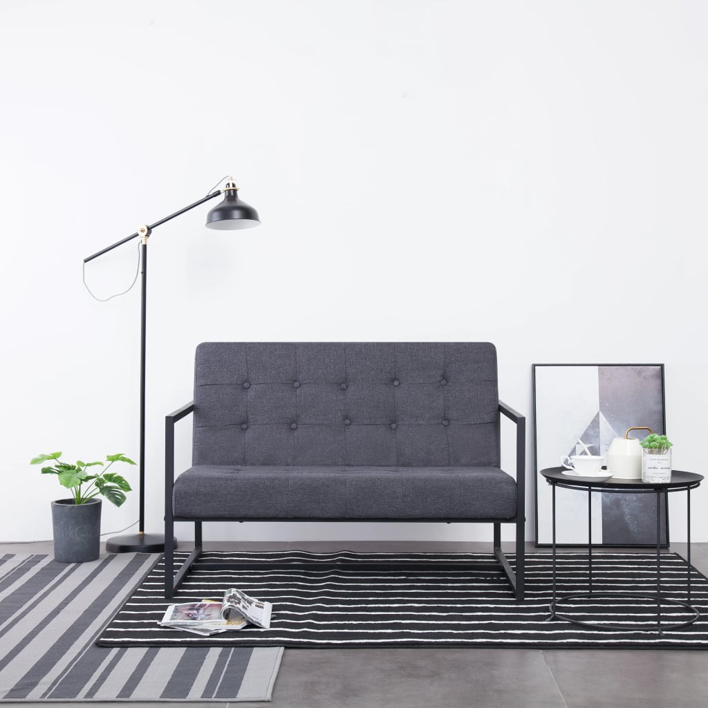 vidaXL 2-osobowa sofa z podłokietnikami, ciemnoszara, stal i tkanina