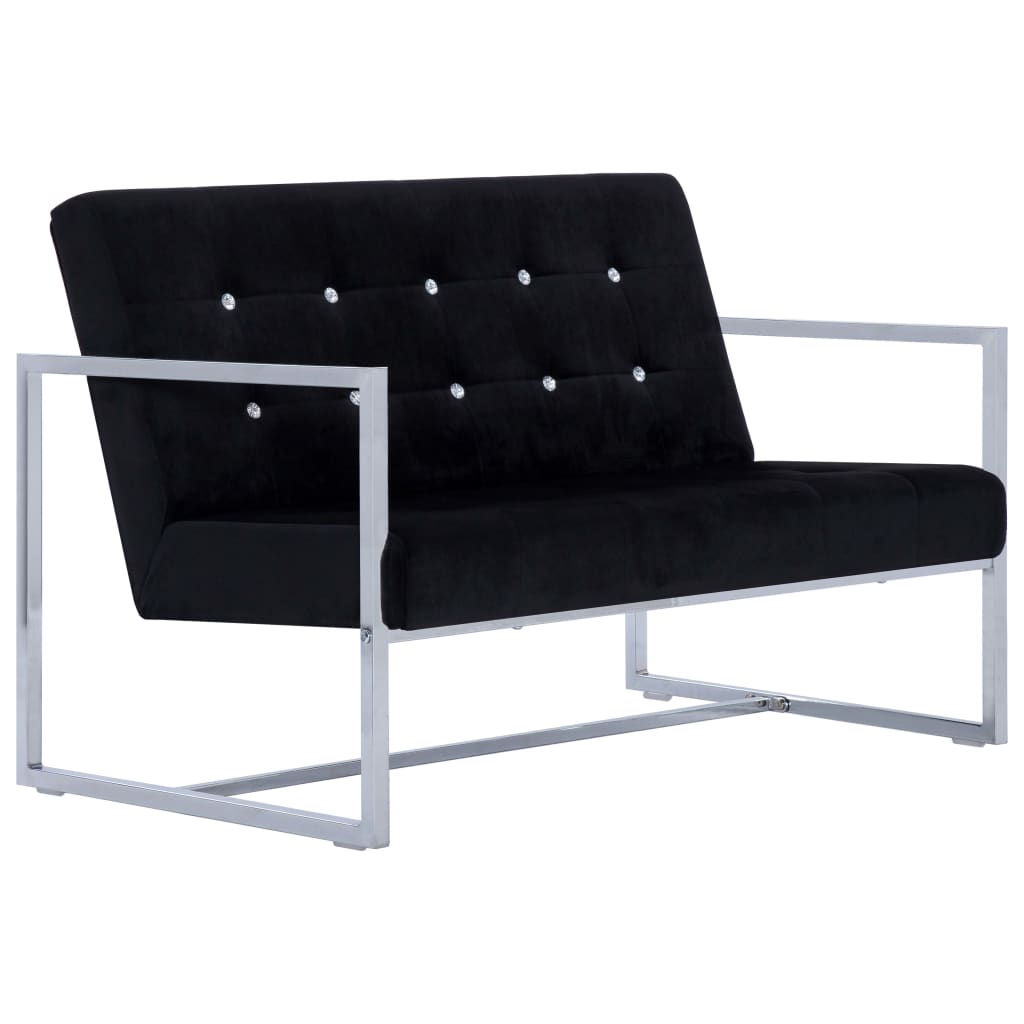 vidaXL 2-osobowa sofa z podłokietnikami, czarna, chrom i aksamit