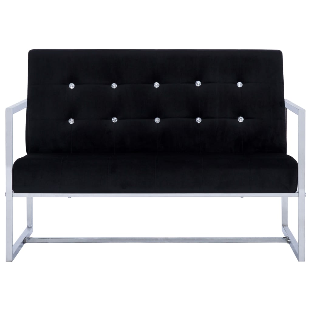 vidaXL 2-osobowa sofa z podłokietnikami, czarna, chrom i aksamit