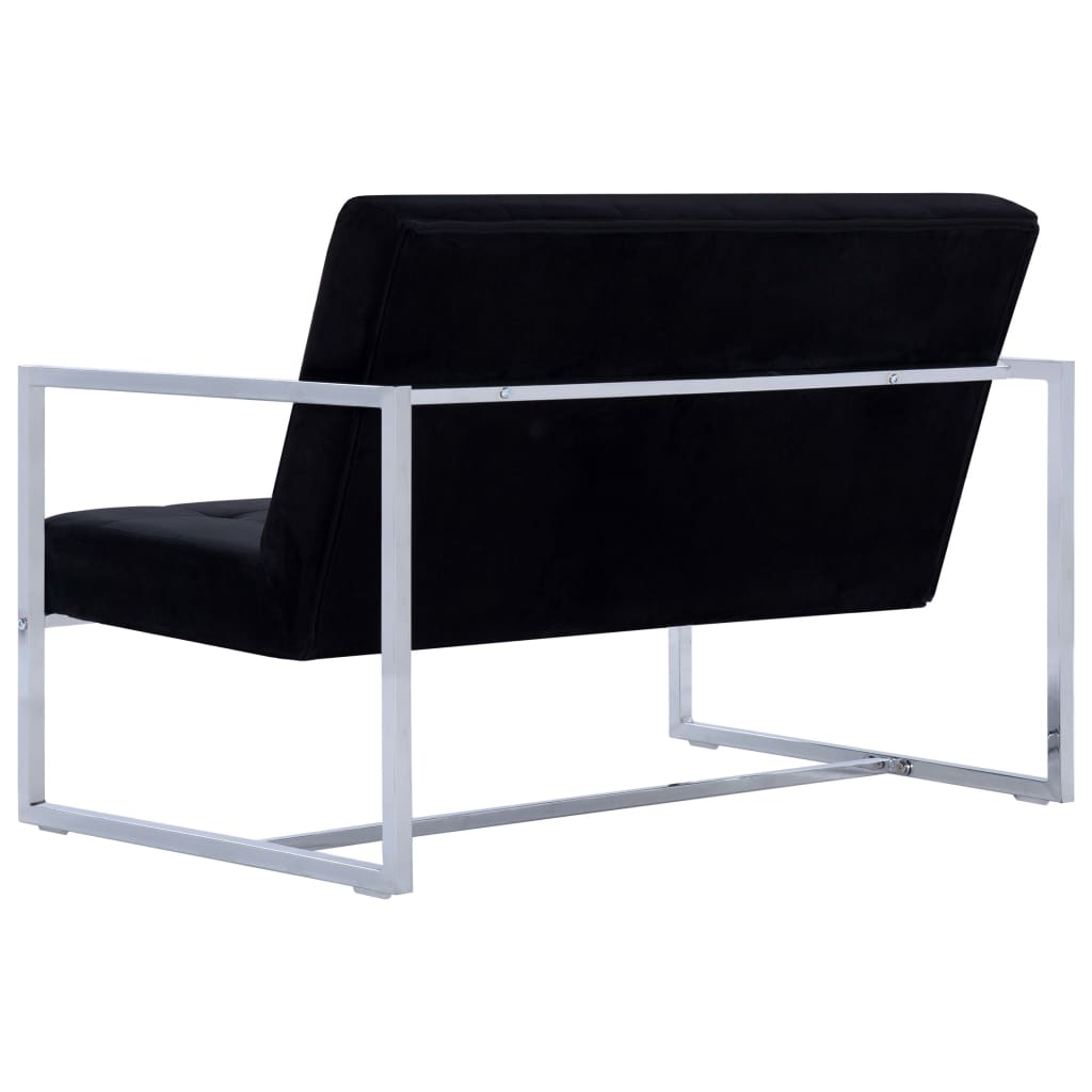 vidaXL 2-osobowa sofa z podłokietnikami, czarna, chrom i aksamit