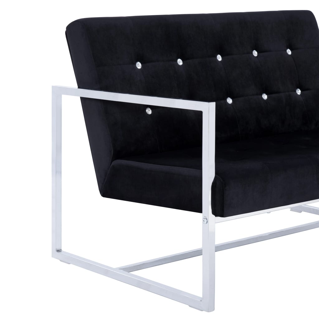 vidaXL 2-osobowa sofa z podłokietnikami, czarna, chrom i aksamit