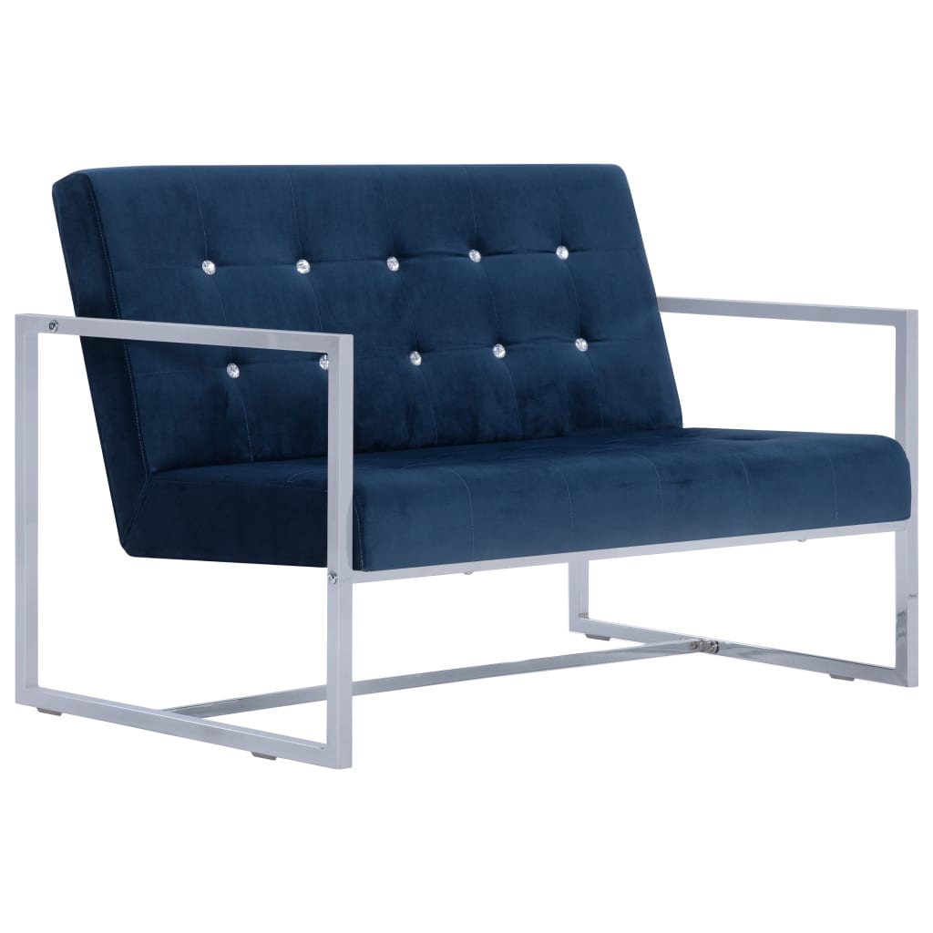vidaXL 2-osobowa sofa z podłokietnikami, niebieska, chrom i aksamit